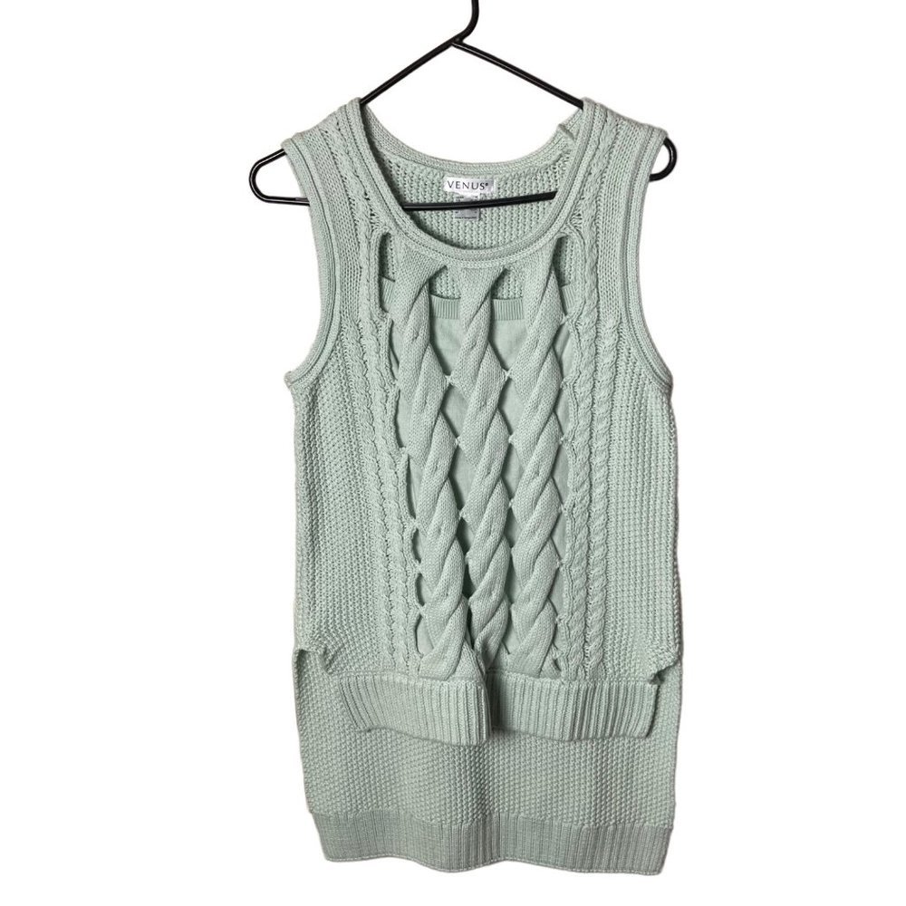 Venus Women Sz Medium Mint Cotton Knit High Low Scoop Neck Tunic Tank Sweater